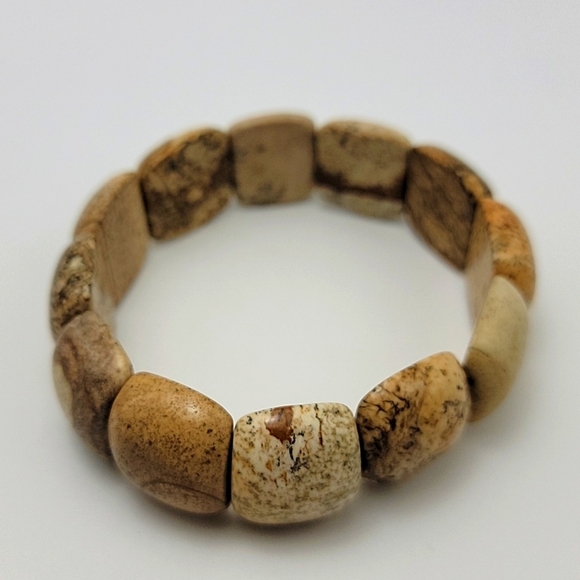 Picture, Owyhee or Landscape Jasper Beaded Stretch Bracelet US Size 7.50" Unisex - Picture 5 of 11